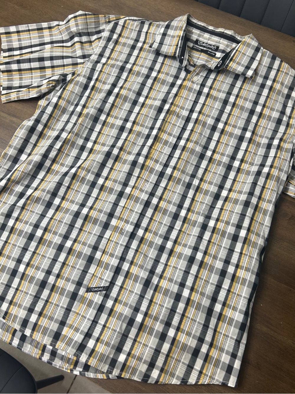 Ecko Unlimited Gray, Black & Yellow Plaid Button-Down Shirt